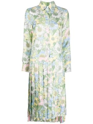 Thom Browne pleated floral-print shirt dress - Green