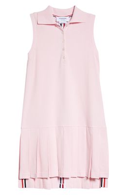 Thom Browne Pleated High-Low Cotton Polo Dress in Light Pink