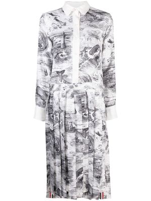 Thom Browne pleated nautical print dress - White