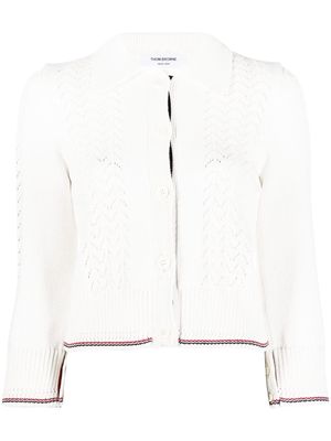 Thom Browne pointelle-knit collared cardigan - White