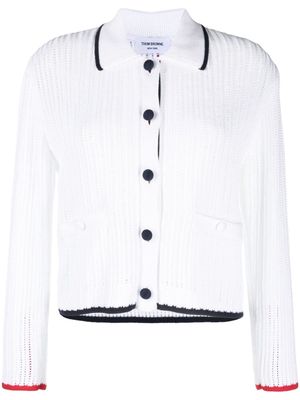 Thom Browne pointelle-knit polo cardigan - White