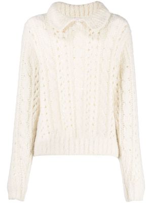Thom Browne polo-collar cable-knit jumper - White