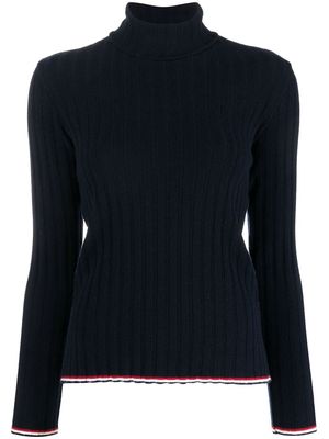 Thom Browne ribbed knit turtleneck jumper - Blue