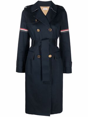 Thom Browne RWB-detail belted trench coat - Blue