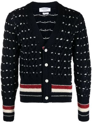 Thom Browne RWB-stripe cable-knit cardigan - Blue