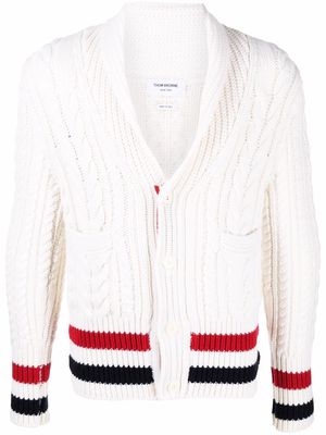 THOM BROWNE RWB-stripe cable-knit cardigan - White