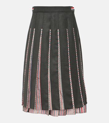 Thom Browne RWB Stripe pleated wool midi skirt