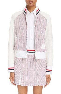 Thom Browne RWB Stripe Tweed Bomber Jacket in Pink/white