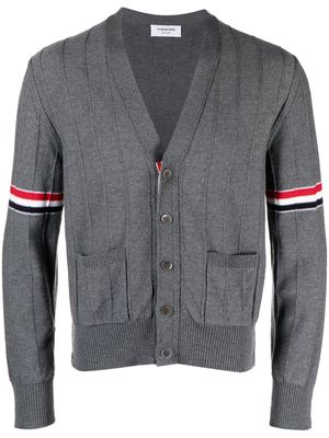 Thom Browne RWB striped V-neck cardigan - Grey