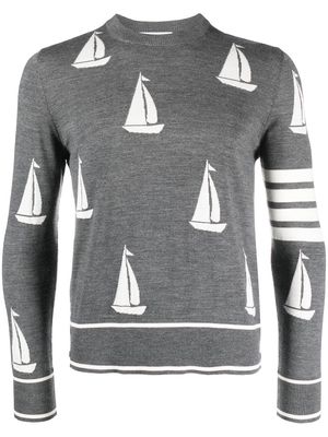 Thom Browne sail boat-motif merino wool sweater - Grey