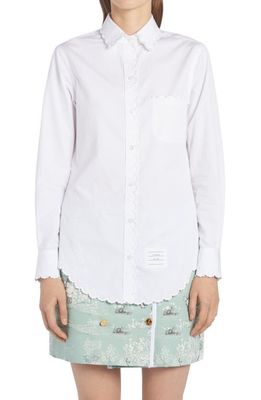 Thom Browne Scallop Collar Long Sleeve Cotton Button-Up Shirt in White