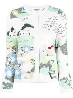 Thom Browne scenic-embroidered cashmere cardigan - White