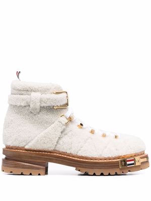Thom Browne shearling logo-plaque lace-up boots - White