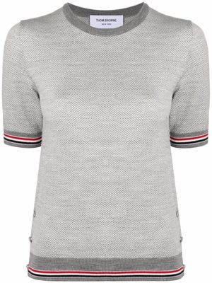Thom Browne short sleeve chevron-knit pullover - Grey
