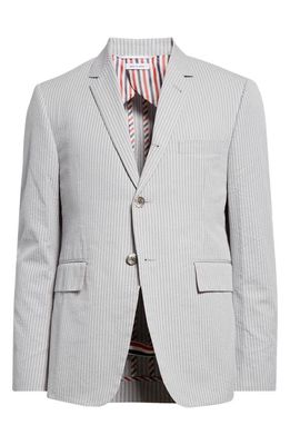 Thom Browne Stripe Cotton Seersucker Blazer in Light Grey