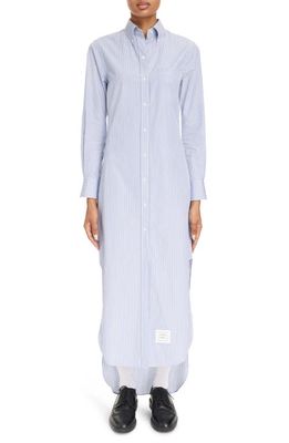 Thom Browne Stripe Long Sleeve Cotton Maxi Shirtdress in Medium Blue