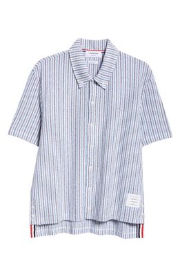 Thom Browne Stripe Short Sleeve Button-Down Shirt in Seasonal Multi