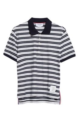 Thom Browne Stripe Stretch Linen Polo in Navy