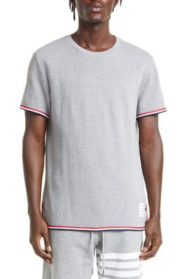 Thom Browne Stripe Trim Cotton T-Shirt in Light Grey