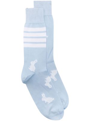 Thom Browne stripe-trim rabbit-print socks - Blue