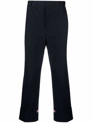 Thom Browne stripe-trim straight-leg trousers - Blue