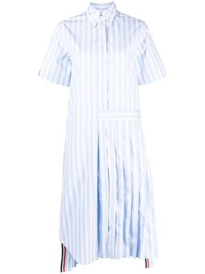 Thom Browne striped pleated cotton shirtdress - Blue