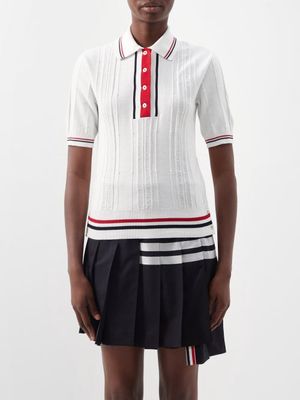 Thom Browne - Striped Rib-knitted Cotton Polo Top - Womens - White