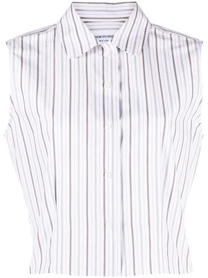 Thom Browne striped sleeveless poplin shirt - White