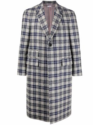 Thom Browne tartan check pattern overcoat - Grey