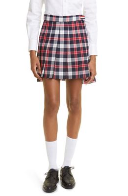 Thom Browne Tartan Pleated High-Low Miniskirt in Red White Blue