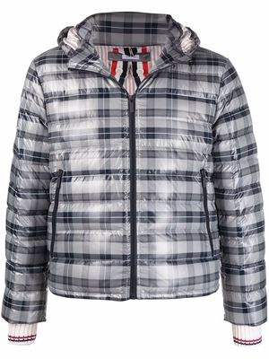 Thom Browne tartan print down-filled hooded jacket - Grey