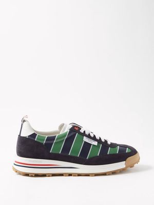 Thom Browne - Tech Runner Suede-trimmed Striped Trainers - Mens - Green