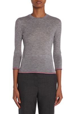 Thom Browne Three-Quarter Sleeve Rib Crewneck Sweater in Light Grey