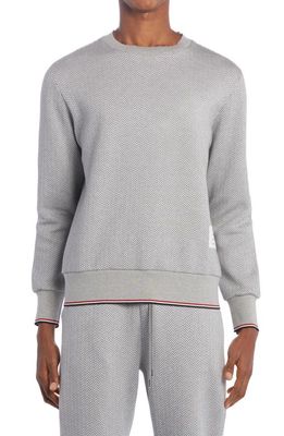 Thom Browne Tipped Herringbone Jacquard 4-Bar Sweatshirt in Grey/White