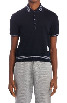 Thom Browne Tipped Polo Sweater in Navy