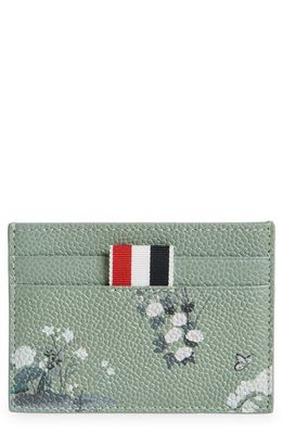 Thom Browne Toile de Jouy Print Pebbled Leather Card Holder in Medium Green