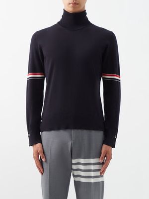 Thom Browne - Tricolour-intarsia Roll-neck Wool Sweater - Mens - Navy