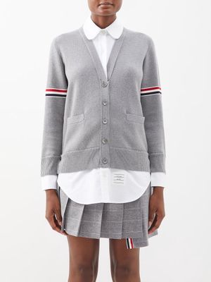Thom Browne - Tricolour-stripe Cotton Cardigan Shirt - Womens - Grey
