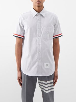 Thom Browne - Tricolour-stripe Cotton Short-sleeved Shirt - Mens - Mid Grey