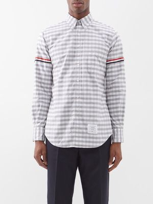 Thom Browne - Tricolour-stripe Gingham Cotton-poplin Shirt - Mens - Mid Grey