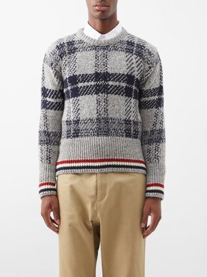 Thom Browne - Tricolour Tartan-check Wool-blend Sweater - Mens - Mid Grey