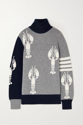 Thom Browne - Two-tone Intarsia-knit Merino Wool Turtleneck Sweater - Gray