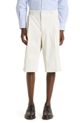Thom Browne Unconstructed Pleat Front Bermuda Shorts in Natural White