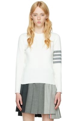 Thom Browne White Cotton 4-Bar Sweater