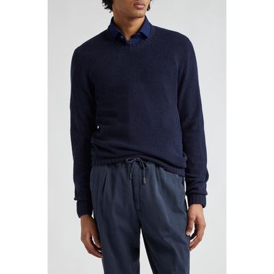 Thom Sweeney Bourette Silk Crewneck Sweater in Navy 