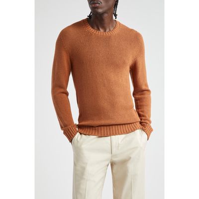 Thom Sweeney Bourette Silk Crewneck Sweater in Terracotta 