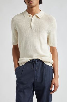 Thom Sweeney Bourette Silk Polo Sweater in Off White 