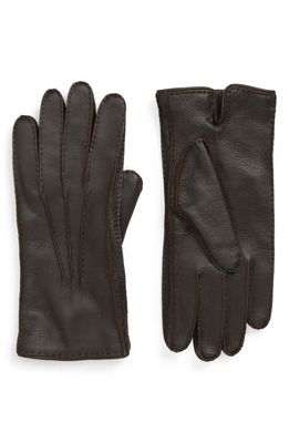 Thom Sweeney Cashmere Lined Deerskin Leather Gloves in Brown