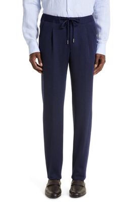 Thom Sweeney Casual Wool Twill Pants in Navy