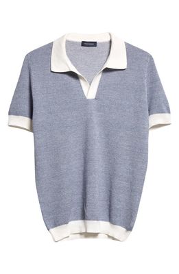 Thom Sweeney Contrast Cotton & Linen Knit Polo in Navy